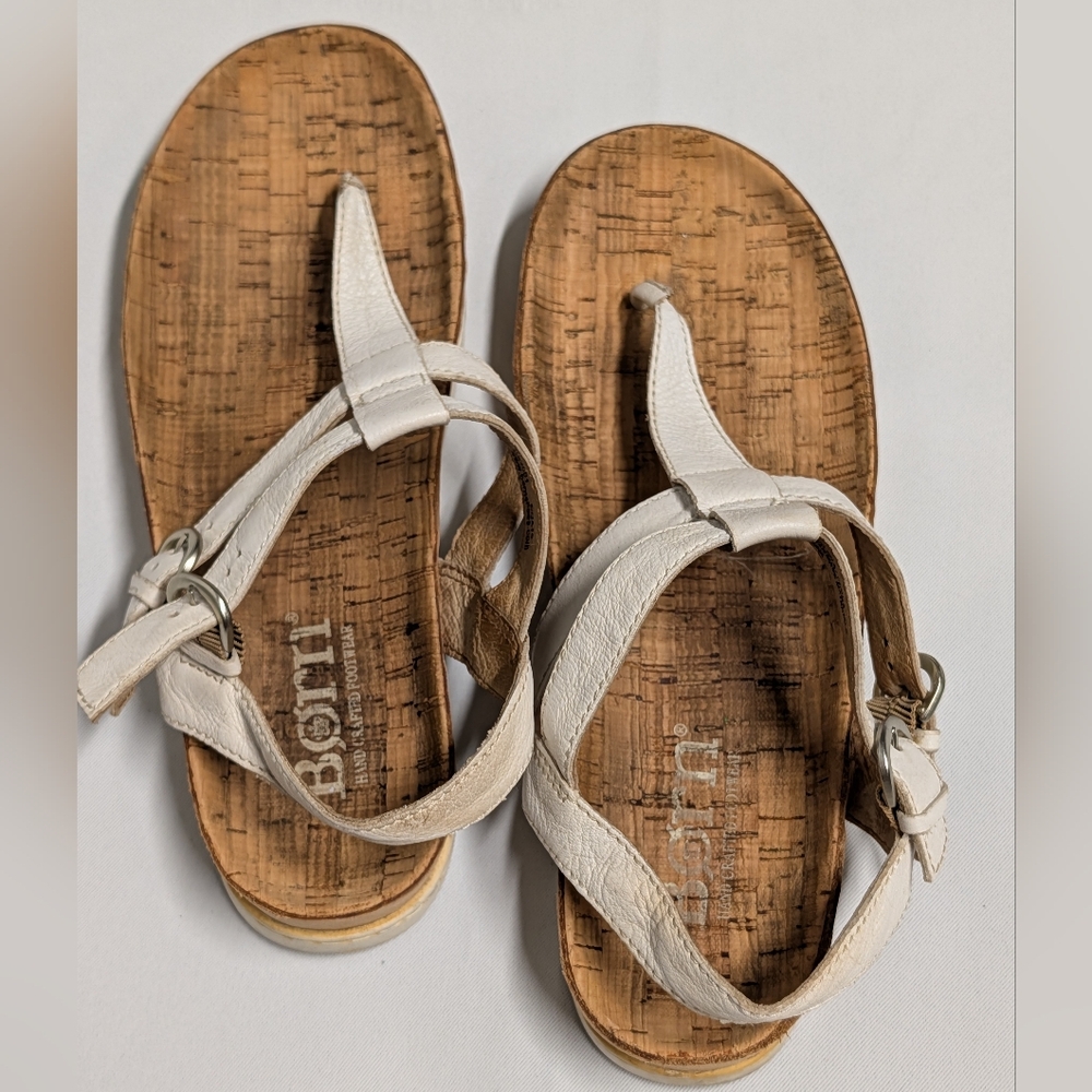 Born White Leather+ Cork Thong Sandals Size 9 - Picture 4 of 13